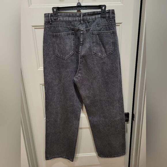 NWT Wide Leg High Rise Ankle Crop Black Jeans - Picture 2 of 12